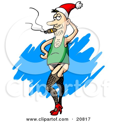 20817-Clipart-Picture-Of-A-Silly-Man-Wearing-A-Santa-Hat-Green-Tank-Top-Fishnet-Stockings-Panties-And-High-Heels-Posing-And-Smoking-A-Cigar.jpg