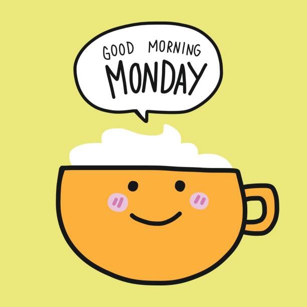 coffee-cup-and-good-morning-monday-word-cartoon-vector-illustration-vector-id854753770